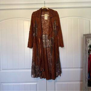 Burnt Orange Lace Overlay Duster